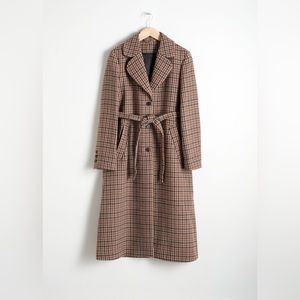 & Other Stories Wool Blend Plaid A-Line Belted Coat